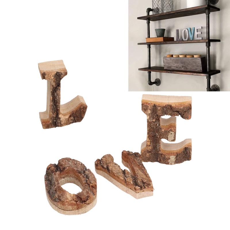 4Pcs Letters Wooden Blocks LOVE Shape Retro Free Standing Decorative