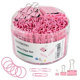 Clips Sujetadores Rosa y Clips de Papel, 380 PCS Tamaños Variados Clips Sujetapapeles Pinzas de Papel Bandas de Goma para Archivos, Papeles, Suministros para el Hogar (Rosa)
