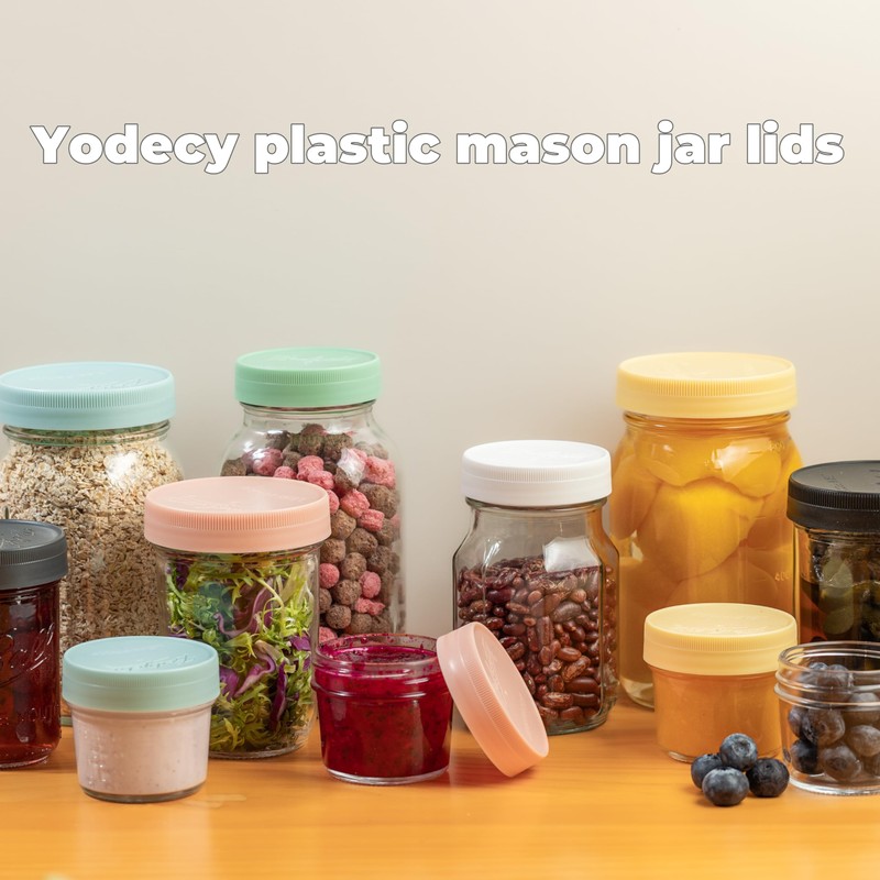 Yodecy 8 Pack Plastic Regular Mouth Mason Jar Lids, Plastic
