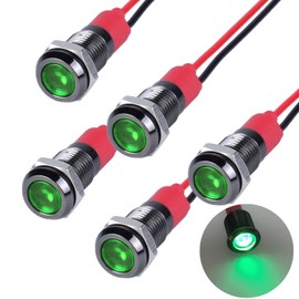 DMWD 5 luces indicadoras LED de ahorro de energía de 12 V-24 V, 20 mA, carcasa de aleación de aluminio, orificio de montaje impermeable con 15 cm. Alambre para coche, camión, barco (LED verde)