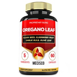 Mecisco 5in1 Oregano Capsules with Oregano Leaves and Black Seed, Elderberry, Garlic Bulb, and Olive - Support Immune & Digestive Health for Men and Women - 60 Count for 2 Months Supply