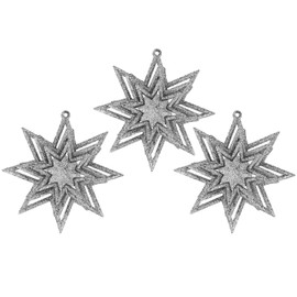 com-four® 3X Weihnachtsstern-Anhänger Glitter 3D-Stern für den Weihnachtsbaum - Christbaumschmuck Weihnachtsdeko zur Verzierung (glitzernd silberfarben)