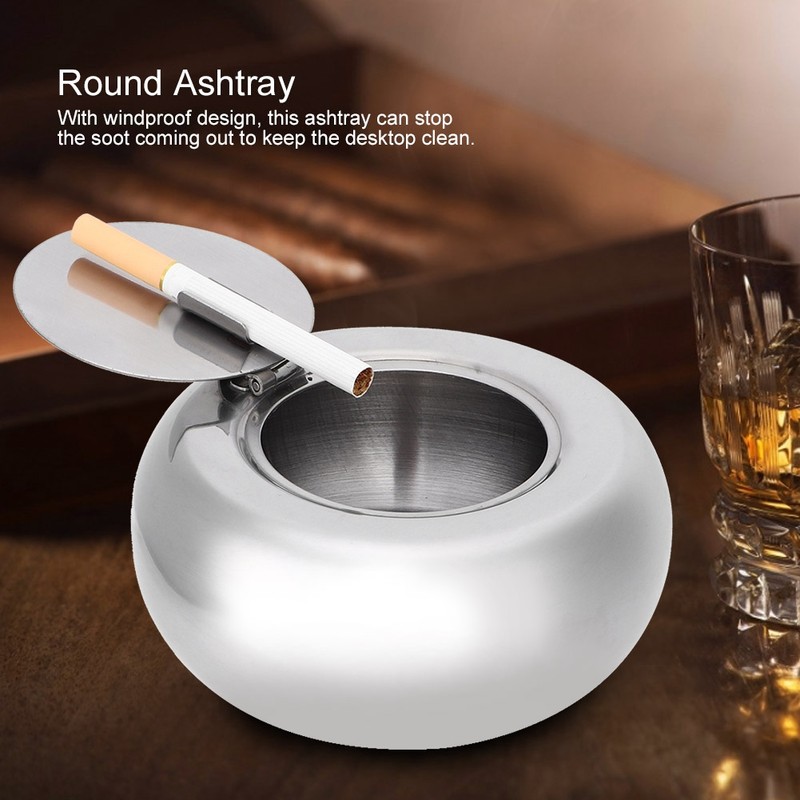 Stainless Steel Round Outdoor Indoor Office Desktop Windproof Smoking Ashtray