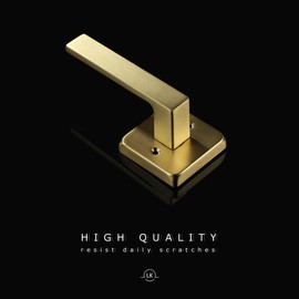 Linkaa Privacy Door Lever Gold Satin Brass Square Door Handle Levers with Lock, Keyless Lock, Privacy Function Exterior/Interior Handles (1 Pack, Privacy (Keyless Lock))