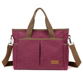 ALUWU Women's Canvas Tote Bag Work Shoulder Crossbody Bags Vintage Multi-pocket Handbags Large, Purple