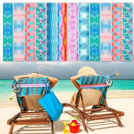 Tessco 12 Pack Towel Band for Beach Chairs Pool Chairs & Cruise Ship Essentials Elastic Windproof Beach Towel Clips Gifts for Lounge Pool Seaside Travel(12 x 2 in,Flamingo)
