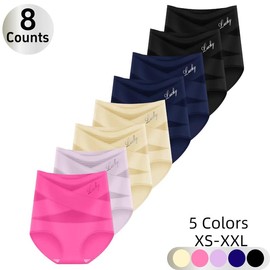 4-Pack/Set High-Waist Shaping Panties for Women- Seamlesslce Silk Mesh Control Briefs, Tummy slimming & Butt LiftingUnderwear Breathable Everyday:_2 Black 2 Blue 2 Beige 1 Purple 1 Pink_S