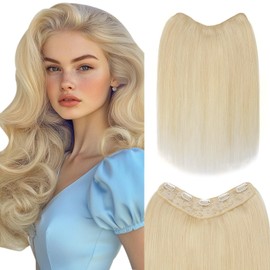SLEEKALON Blonde Real Human Hair One Piece Clip in Hair Extensions 3/4 Full Head Clip on Hair Extensions for Women Straight V-Shaped Weft Invisible Clip in Hair Extensions(12",Platinum Blonde)