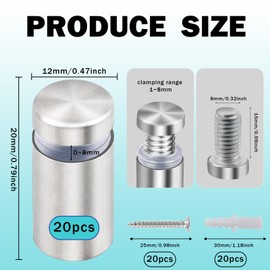FISH DRAGATE Pack of 20 spacers, stainless steel, wall spacers, advertising screw, expansion nail, sign holder, glass spacers, for attaching advertising boards, picture frames (12 x 20 mm)