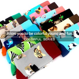 WeciBor Women's Colorful Novelty Pattern Crew Socks, 12 Pack Multicolor Animals, Size 8-11