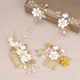 Luxury Floral Hair Clip Set - 4PCS Rose Gold & White Flower Hairs Accessories for Women, Vintage Bridesmaid Hairs Pins, Mother of Bride, Prom, Victorian Hair Decorations