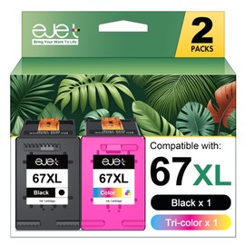 67XL Ink Cartridges Black/Color Combo Pack Compatible for for HP Ink 67 67XL Works with HP Deskjet 2700 2700e 2755 2755e 2855e 2800e 2852e 2827e 4100e 4155e 4255e Envy 6000 6055e 6455e Series (2-Pack)
