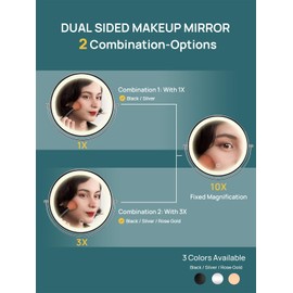 OMIRO 3X/10X Magnifying Makeup Mirror with Lights, 8.5 Inches Double Sided Swivel-Free Vanity Mirror with Height-Adjustable Stand. (Black)