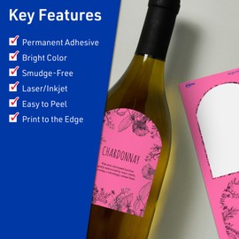 Avery Printable Arched Labels with Sure Feed Technology, 4-3/4" x 3-1/2", Bright Pink Labels, Print-to-The-Edge, Laser/Inkjet, 40 Total, Great for Shipping Labels and Wine Labels