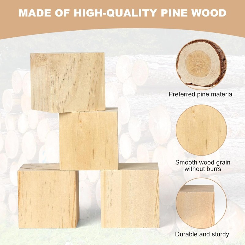 3 Inch Wooden Blocks for Crafts, 8Pack 75mm Unfinished Wood