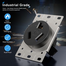 30A Dryer Outlet NEMA 10-30R Receptacle 250V 3 Prong Socket Flush Mount Side Wired Industrial Grade for EV Washer Wall Heater Surface Planer ETL Listed
