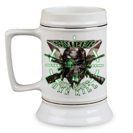 Stay Frosty Enterprises Sniper One Shot One Kill Night Vision Veteran 28 oz Ceramic Beer Drinking Stein