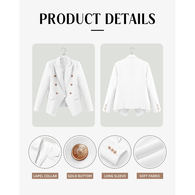 CRAZY GRID Womens Double Breasted Business Casual Blazer Jacket -