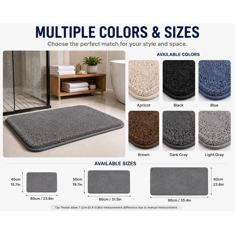 Light Grey Soft Polyester Floor Mat 40x60 cm - Non-Slip