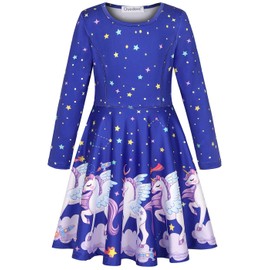 Quedoris Girls Twirly Printed Casual Party Dress Galaxy Unicorn L