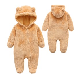 Baby Romper Snowsuit Onesie Furry Footed Outfits Infant Hooded Zipper Jumpsuit Footies for Toddler Newborn Winter Outwear Warm Jacket 0-3 Months Baby Yellow