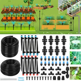 177FT Drip Irrigation Kit – 2025 New Quick-Connect Micro Irrigation System with 46FT 1/2'' Tubing, Locking Nozzle Emitters, Adjustable Misting Sprayers for Gardens, Lawns, Raised Beds and Greenhouses