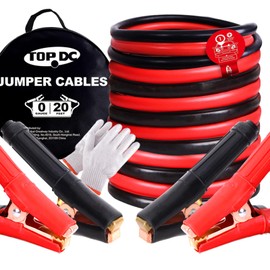 TOPDC TOPDC Jumper Cables Heavy Duty 0 Gauge 20 Feet 1000Amp Booster Cables for Car Battery, Heavy Duty Jumper Cables for Diesel Trucks, Protable Jumper Cables Kit with Case, Gloves (TD-P0020)