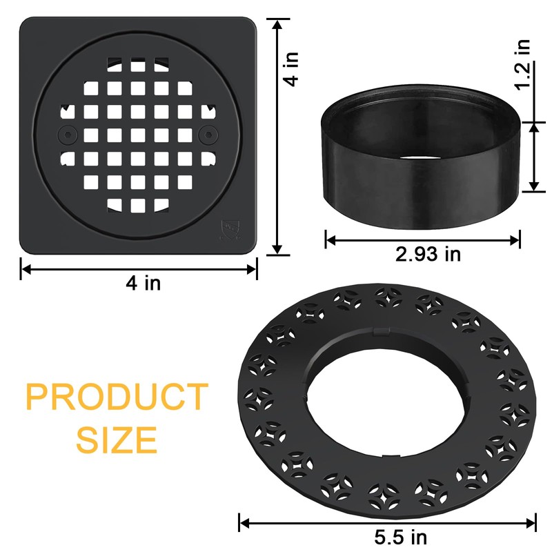 Yaseingoo 4" Square Shower Drain Grate Replacement Kit - SUS