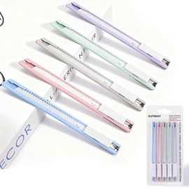 CUTOKAY Ceramic Box Cutter Utility Knife Set, 5-Pack Morandi Colors, 9mm Extra Sharp Rust-Free Blades, Lightweight Sturdy Metal Case, Multi-Purpose Safe Craft Knives for Cardboard & Paper