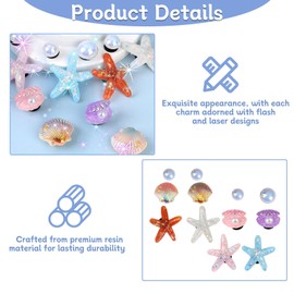12 Pieces Summer Shoe Charms, Bling Beach Shoe Decoration Charms Cute Starfish Seashell Pearl Shoes Accessories Girly Bling Shell Charm for Crocs Women Birthday Party Gift