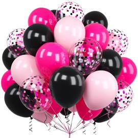 Pink Black Balloons, Ousuga 60 pcs 12 Inch Pastel Pink Matte Hot Pink Black Confetti Latex Balloons Set for Girls Boys Birthday Baby Bridal Shower Wedding Engagement Valentines Party Decorations