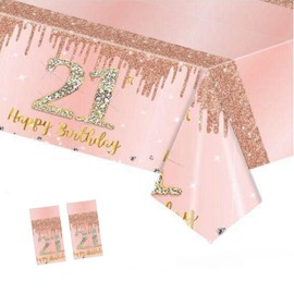 COSORO 2pcs Rose Gold 21st Table Cloth,Happy 18th Birthday Tablecloth for Girls,Women 21st Birthday Table Decoration,137 * 274cm Plastic Tablecloths Table Cover 21st Birthday Decorations for Him Her
