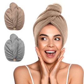 YFONG - Paquete de 2 toallas de pelo de microfibra para mujer, turbante de cabello súper absorbente de secado rápido para todos los estilos de cabello, anti encrespamiento, toalla grande de secado de