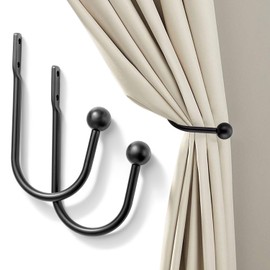 Holdback para cortinas, soportes decorativos de metal de calidad con tapas de aleación de zinc, a prueba de óxido, juego de 2 soportes para cortinas de ventana (negro)