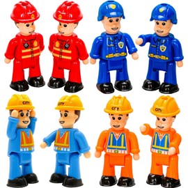 FUNERICA 8-Set Bendable Play People Figures for Kids - Firefighters, Police Officers, Construction Workers, Sanitation and Community Helpers Figurines