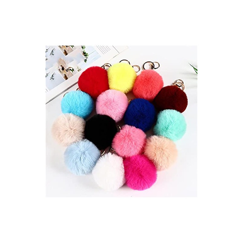 Pom Pom Keychains Colorful Faux Rabbit Fur Ball Keychain Car