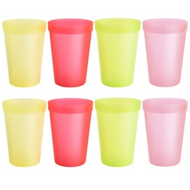 Plastic Cups Set of 8 – BPA-Free Reusable Tumblers， Stackable Cups for Juice, Water, Milk, Soda – Dishwasher Safe – Bright Neon Colors