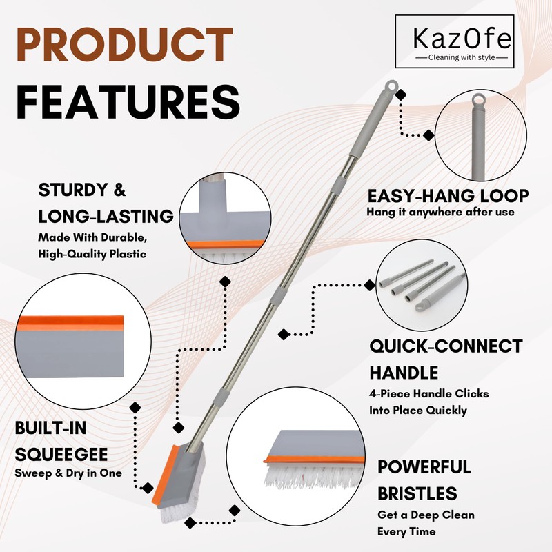 KazOfe 2-in-1 Floor Scrubbing Brush with Squeegee, Heavy Duty Stiff