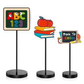 Geetery 3 Pcs Back to School Wood Table Decor Standing Wooden Table Centerpiece Stationery Blackboard Books Summer Decorations for Home Classroom Summer Table Decor Small Table Decor Wood Table Sign