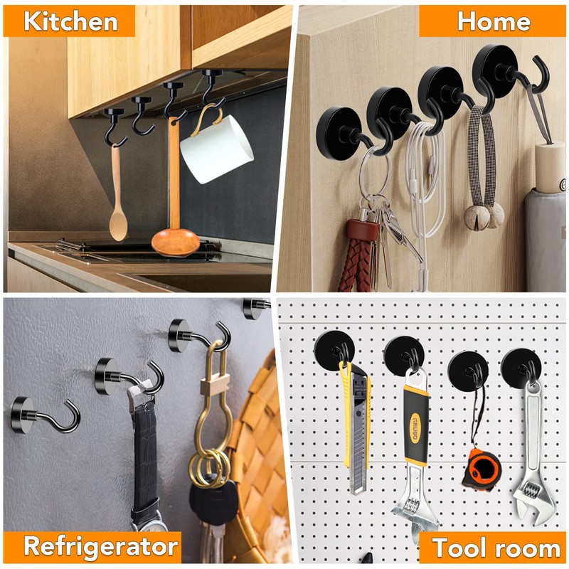 MIKEDE Black Magnetic Hooks Heavy Duty 30 LBS Strong Magnets