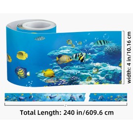 FLFK Peel and Stick Wallpaper Border Wall Decals for Kids Room - Under The Sea Fish Stickers Murals, 4" x 240" (Blue)