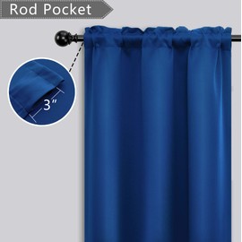 Mrs.Naturall Cortinas cortas color azul real para cocina, 2 piezas, bolsillo para barra, bloqueo de luz, oscurecimiento de la habitación, cortinas térmicas de nivel mini opacas para ventanas de baño pequeñas, 34 x 36 pulgadas de largo
