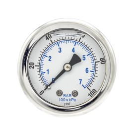 PRO-EDGE INDUSTRIAL PNEUMATICS AND CONTROLS Liquid Filled Back Mount Pressure Gauge with 2" Dial, 0-100 PSI, 1/4" Male NPT - 1 Pack