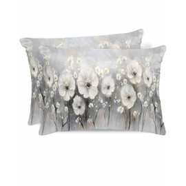 Spring Camellia Satin Pillowcase for Hair and Skin with Zipper, Floral Soft Breathable Cooling Silk Pillow Cases, Retro Oil Painting Modern Art Throw Pillow Covers Standard Size 20''x26'' Set of 2