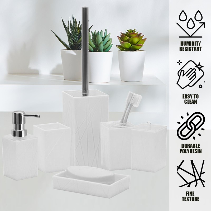 Bathroom Accessory-6Pcs White Bathroom Accessories Set Includes Soap Dispenser, Toothbrush