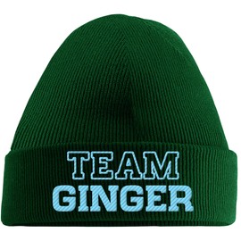 Hippowarehouse Team Ginger Embroidered Beanie Hat Green with Baby Blue Stitch