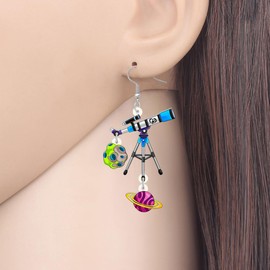 NEWEI Acrylic Science Earrings Chemistry Dangle Astronomy Jewelry for Women Biology Gifts Nerdy Charm (Saturn Planet Telescope)