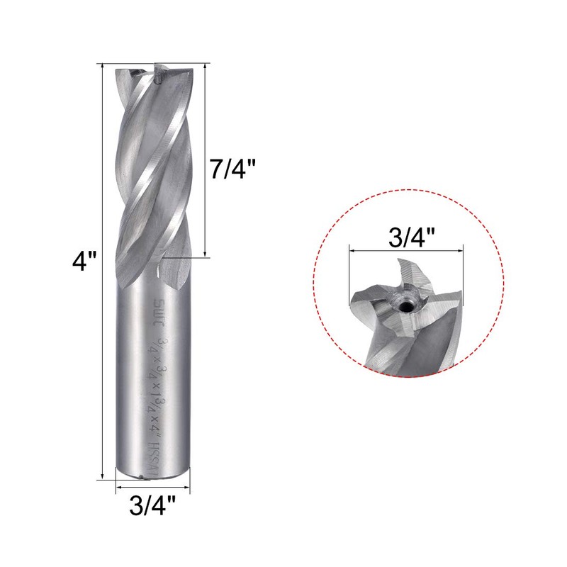 uxcell 3/4" Cutting HSSAL Spiral Drill Bit Straight End Mill