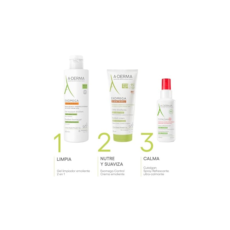 ADERMA, Exomega Control Gel Limpiador Emoliente, Sin Jabón ni Perfume,