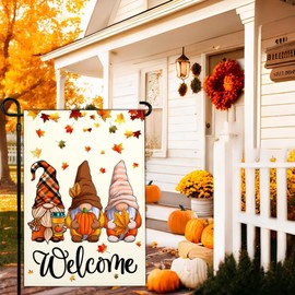 Kmxzint Fall Gnome Garden Flag Autumn Thanksgiving Pumpkin Garden Flags for Outside 12×18 Inch Double Sided 3Ply Polyester Small Welcome Seasonal Garden Flag Outdoor Fall Yard Sign Decorations